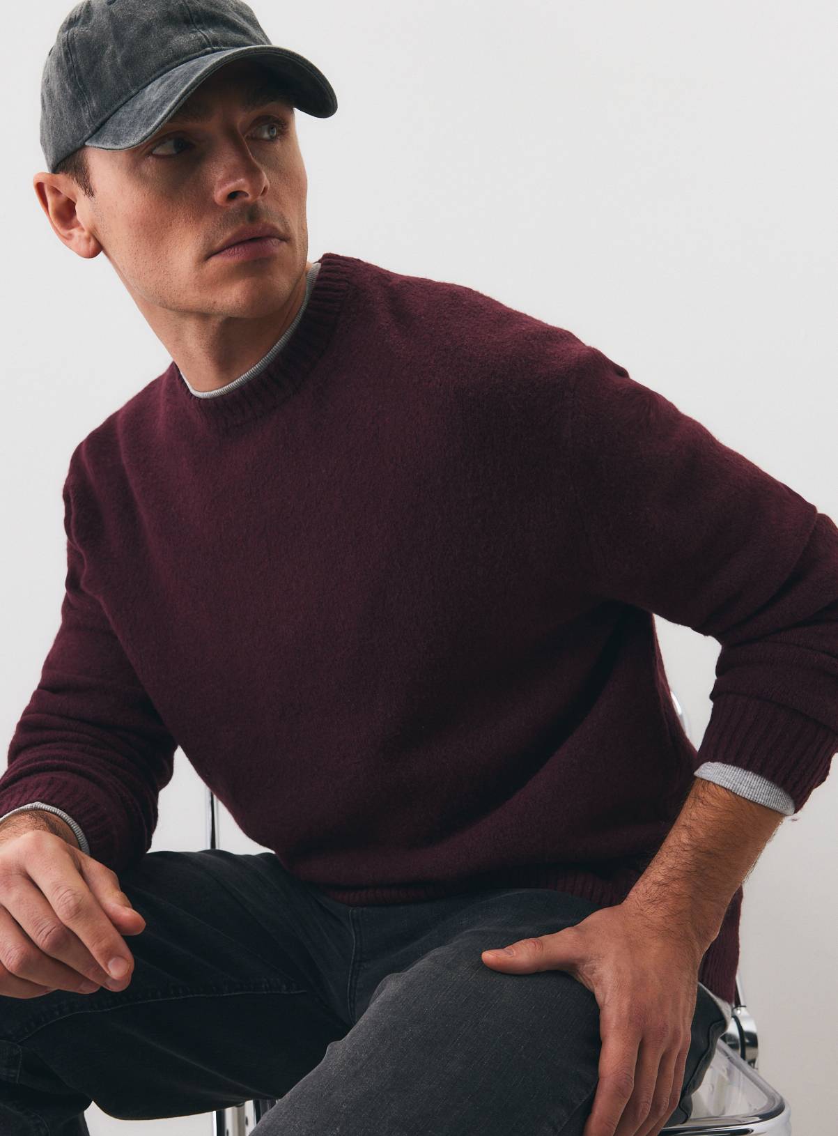 Dark Red Relaxed Soufflé Crew Neck Jumper M - Image 1